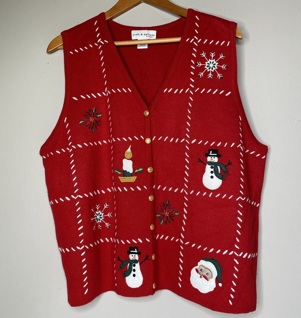 Craft & Barrow Women’s XL Red Christmas Vest Sweater Santa Snowman